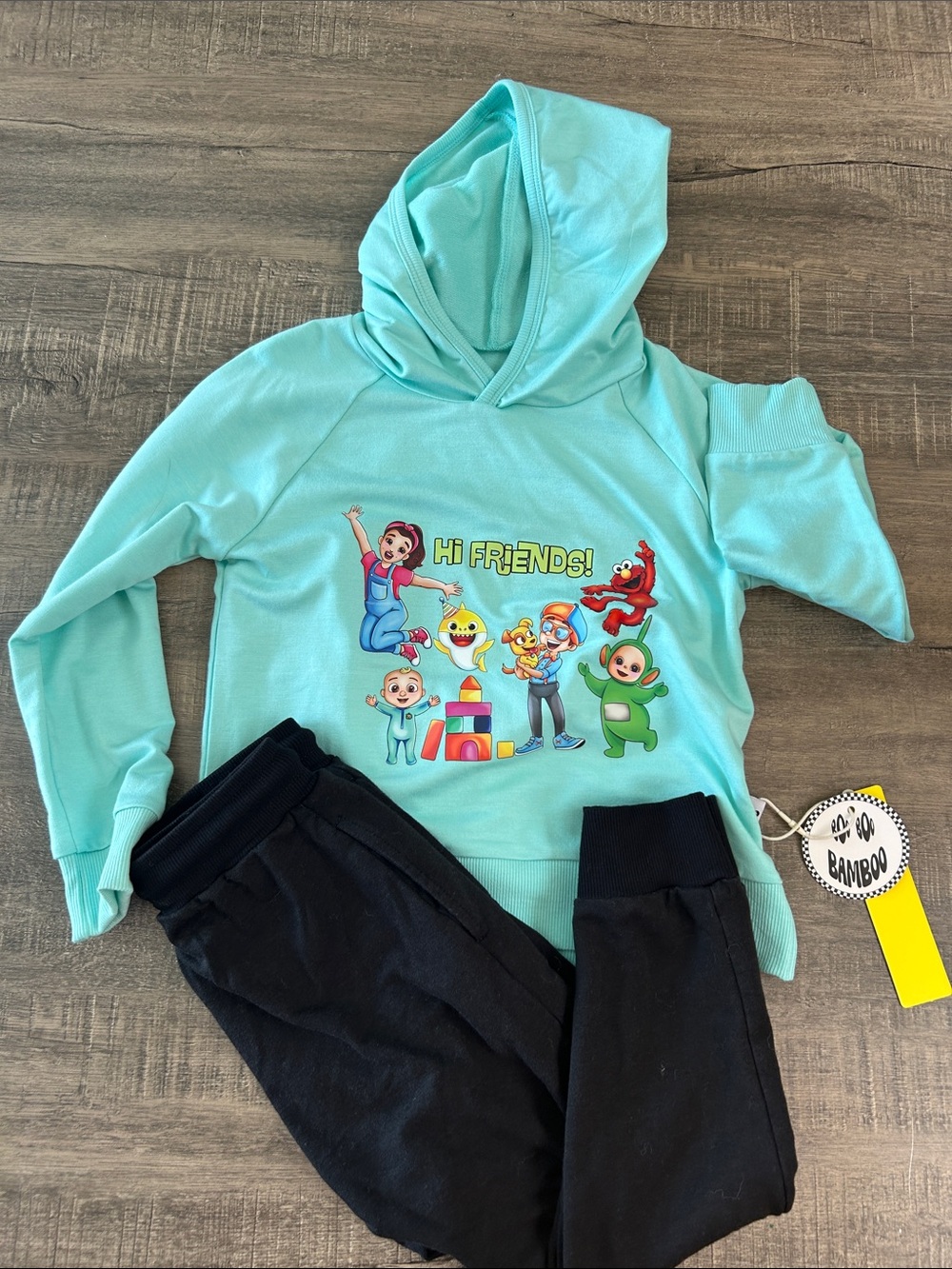 Boo-boo Bamboo Kids' Aqua Hoodie Top with Ms Rachel, Elmo, coco melon, Blippi
